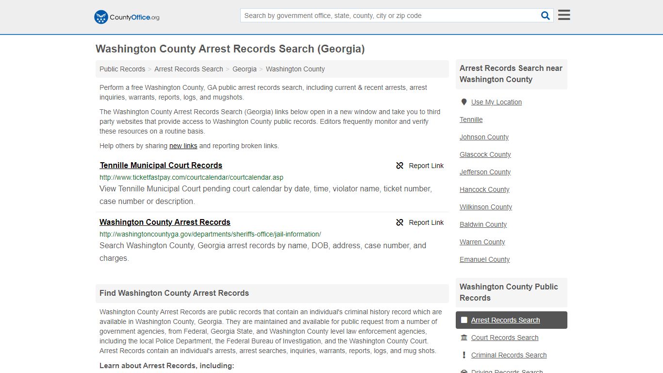 Washington County Arrest Records Search (Georgia) - County Office